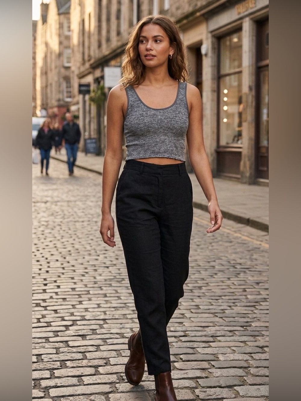 Spiritual Gangster Gray Space Dye Ribbed Seamless Crop Tank Top XS/S
